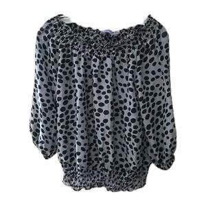 Acrobat‎ Gray Black Polka Dot 100% Silk Cinched Long Sleeve Top Womans Sz Medium